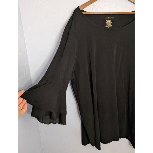 Westbound Woman Black 3X Flowy Tunic Top Ruffle Sleeves Sheer Accents - Picture 6 of 11